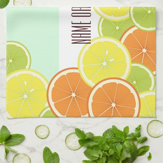 Personalisierte, moderne, grüne Zitrusfrüchte Küchentuch (Gefaltet)