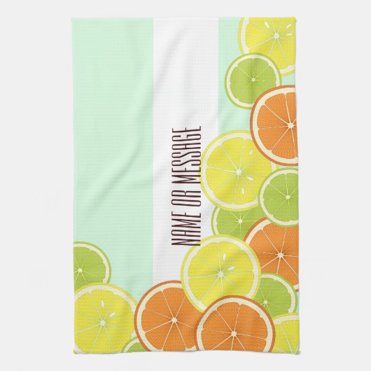 Personalisierte, moderne, grüne Zitrusfrüchte Küchentuch (Vertikal)