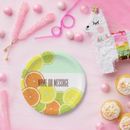 Personalisierte, moderne, grüne Zitrusfrüchte Pappteller (Party)