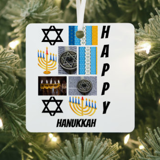 Personalisierte moderne Hanukka 9 FotoCollage Ornament Aus Metall
