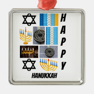 Personalisierte moderne Hanukka 9 FotoCollage Ornament Aus Metall