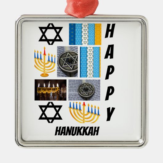 Personalisierte moderne Hanukka 9 FotoCollage Ornament Aus Metall (Vorne)
