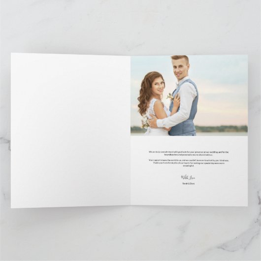 Personalisierte moderne Hochzeit 2 Fotos Dankeskarte (Innenseite)