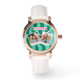 Personalisierte moderne lustige grüne Wellenstreif Armbanduhr