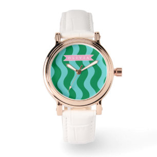 Personalisierte moderne lustige grüne Wellenstreif Armbanduhr