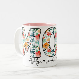 Personalisierte moderne Mama Blumenkids: Skript Zweifarbige Tasse