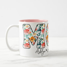 Personalisierte moderne Mama Blumenkids: Skript Zweifarbige Tasse