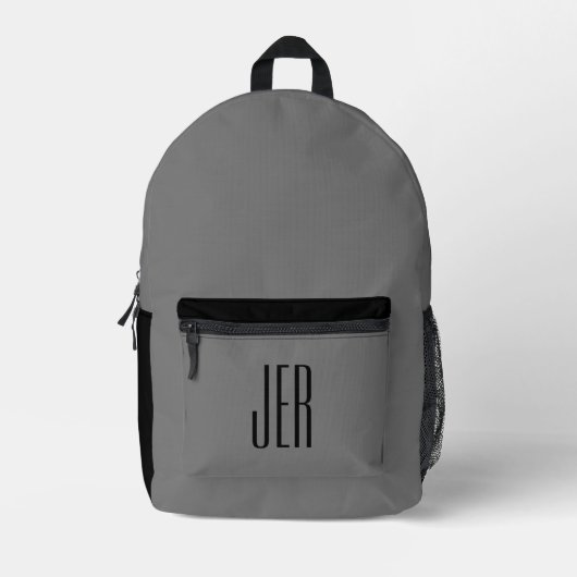 Personalisierte moderne Monogram-Initials grauschw Bedruckter Rucksack (Vorderseite)
