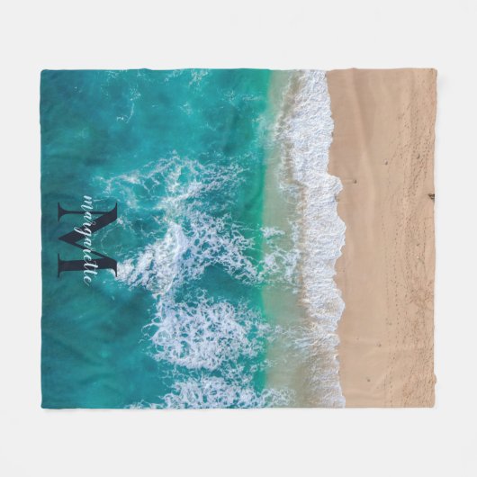 Personalisierte moderne Monogramm Name Summer Beac Fleecedecke (Vorderseite (Horizontal))