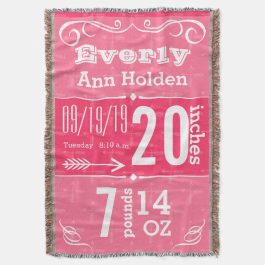 Personalisierte, moderne rosa Geburtsstunde Decke (Vorderseite Vertikal)