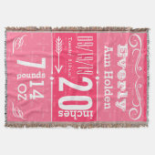 Personalisierte, moderne rosa Geburtsstunde Decke (Vorderseite)