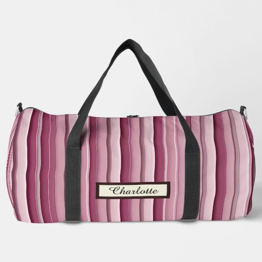 Personalisierte moderne rosa Mauve Stripteppiche Duffle Bag (Vorderseite)