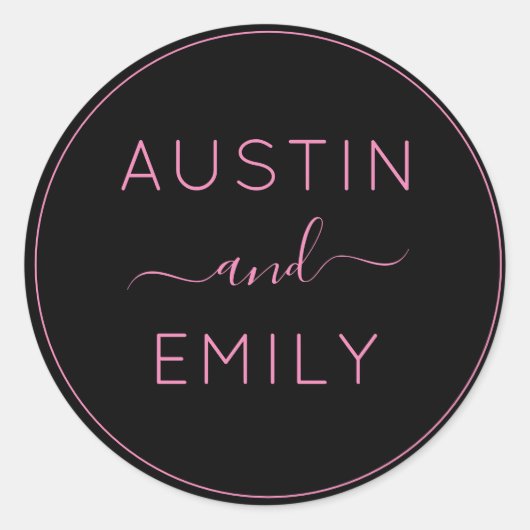 Personalisierte moderne rosa Schwarze Hochzeit Runder Aufkleber (Vorderseite)