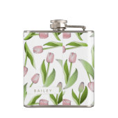 Personalisierte moderne rosa Tulpe Flachmann (Rückseite)
