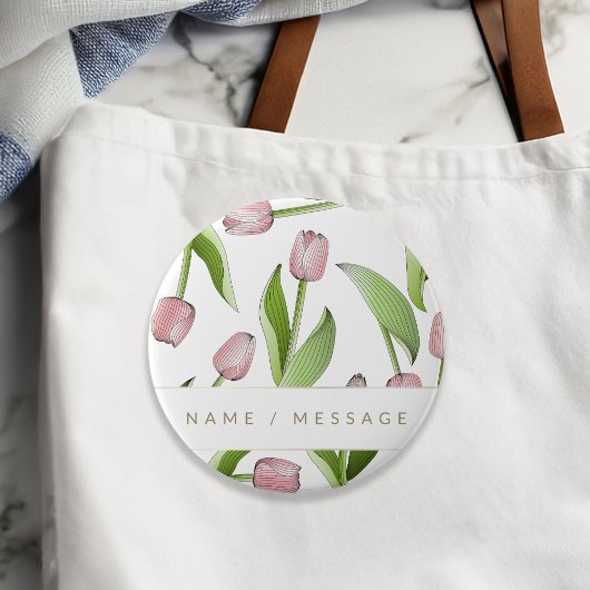 Personalisierte moderne rosa Tulpenblüte Button