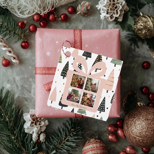 Personalisierte moderne rosa Weihnachtsgeschenkbox Geschenkanhänger