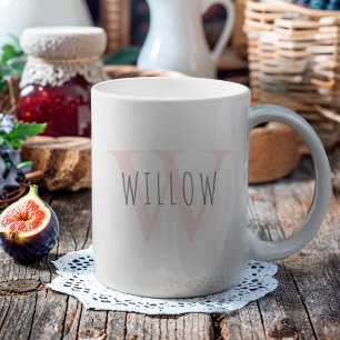 Personalisierte, moderne, rosafarbene Monogramm Kaffeetasse