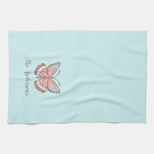 Personalisierte, moderne Schmetterlingsblume Geschirrtuch (Horizontal)