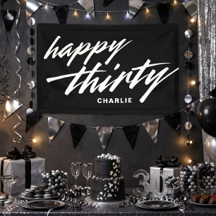 Personalisierte moderne Schrift Schwarz 30. Geburt Banner