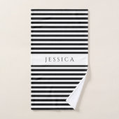 Personalisierte, moderne Schwarz-Weiß-Streifen Badhandtuch Set (Handtuch)
