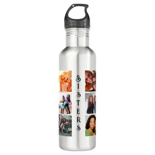 Personalisierte moderne Schwestern 6 FotoCollage Edelstahlflasche (Vorderseite)
