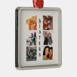 Personalisierte moderne Schwestern 6 FotoCollage Ornament Aus Metall