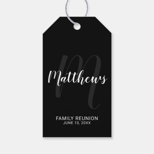 Personalisierte moderne Script-Monogramm und Famil Geschenkanhänger (Vorderseite)