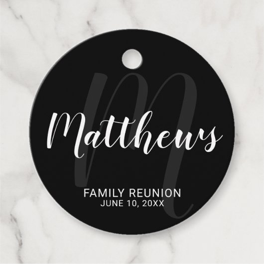 Personalisierte moderne Script-Monogramm und Famil Geschenkanhänger (Vorderseite)