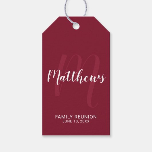 Personalisierte moderne Script-Monogramm und Famil Geschenkanhänger (Vorderseite)