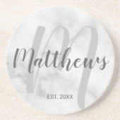 Personalisierte moderne Script-Monogramm und Famil Getränkeuntersetzer (Vorne)