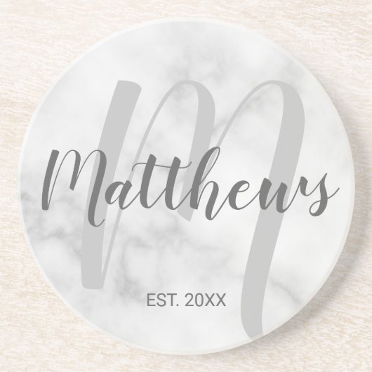 Personalisierte moderne Script-Monogramm und Famil Getränkeuntersetzer (Vorne)