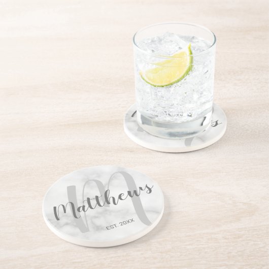 Personalisierte moderne Script-Monogramm und Famil Getränkeuntersetzer (Seite)