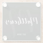 Personalisierte moderne Script-Monogramm und Famil Glasuntersetzer (Rückseite)