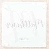 Personalisierte moderne Script-Monogramm und Famil Glasuntersetzer (Rückseite)
