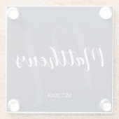 Personalisierte moderne Script-Monogramm und Famil Glasuntersetzer (Rückseite)