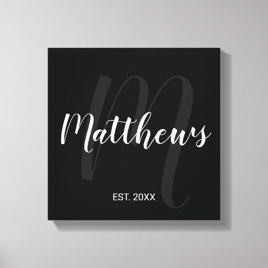Personalisierte moderne Script-Monogramm und Famil Leinwanddruck (Vorderseite)