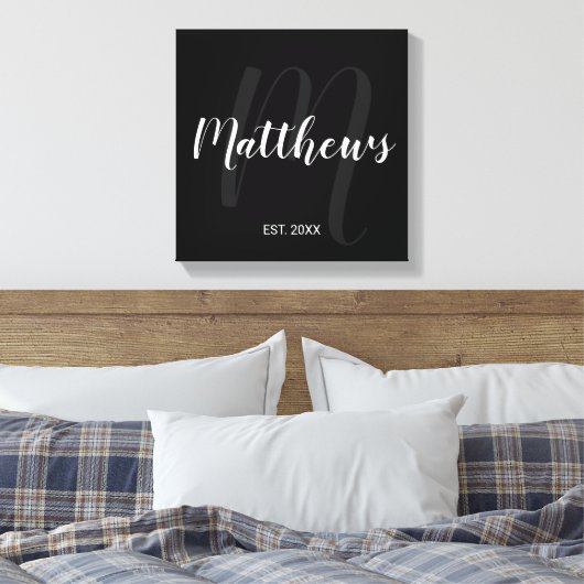 Personalisierte moderne Script-Monogramm und Famil Leinwanddruck (Insitu (Schlafzimmer))