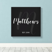 Personalisierte moderne Script-Monogramm und Famil Leinwanddruck (Insitu (Holzboden))