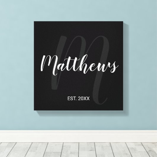 Personalisierte moderne Script-Monogramm und Famil Leinwanddruck (Insitu (Holzboden))