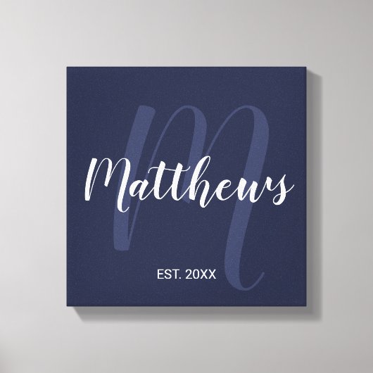 Personalisierte moderne Script-Monogramm und Famil Leinwanddruck (Vorderseite)