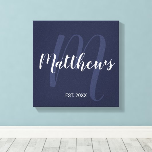 Personalisierte moderne Script-Monogramm und Famil Leinwanddruck (Insitu (Holzboden))