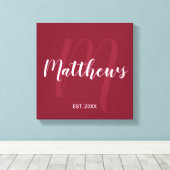 Personalisierte moderne Script-Monogramm und Famil Leinwanddruck (Insitu (Holzboden))