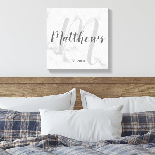 Personalisierte moderne Script-Monogramm und Famil Leinwanddruck (Insitu (Schlafzimmer))