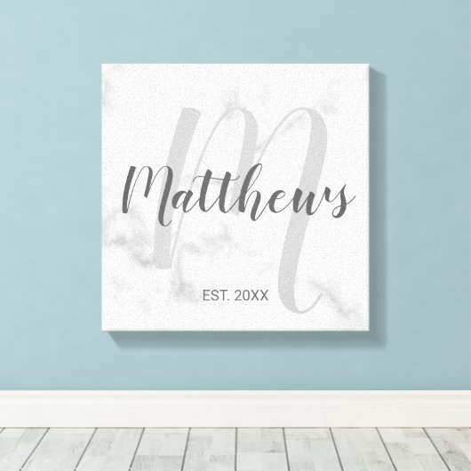 Personalisierte moderne Script-Monogramm und Famil Leinwanddruck (Insitu (Holzboden))