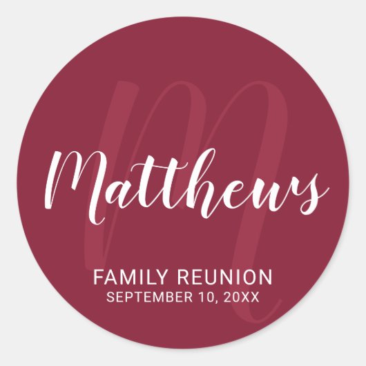 Personalisierte moderne Script-Monogramm und Famil Runder Aufkleber (Vorderseite)