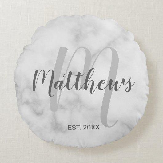 Personalisierte moderne Script-Monogramm und Famil Rundes Kissen (Vorderseite)