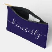 Personalisierte moderne Script Typografie Navy Blu Zubehörtasche (Offen)