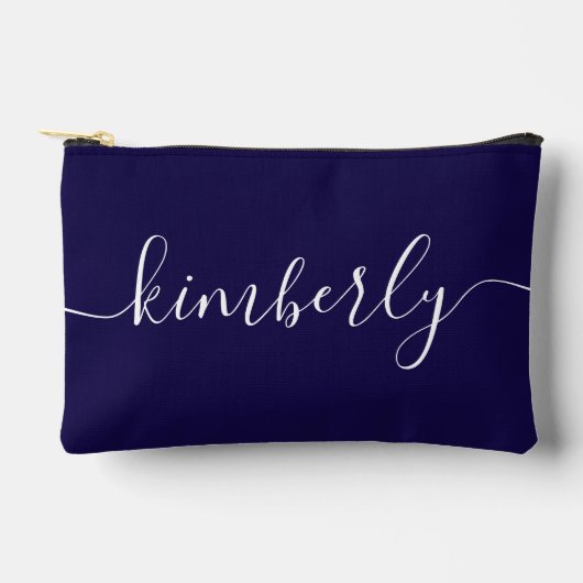 Personalisierte moderne Script Typografie Navy Blu Zubehörtasche (Vorderseite)