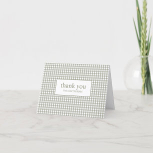 Personalisierte moderne Typografie Grün Gingham Dankeskarte