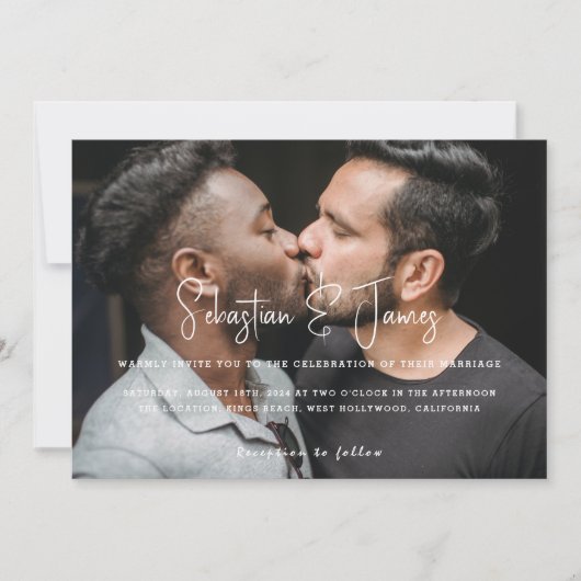 Personalisierte moderne und stilvolle Foto Gay Wed Einladung (Vorderseite)